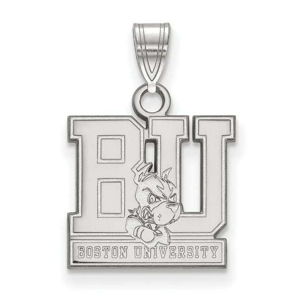 with Secure Lobster Lock Clasp Width = 14mm Solid 925 Sterling Silver Official Boston University Small Pendant Necklace Charm Chain 